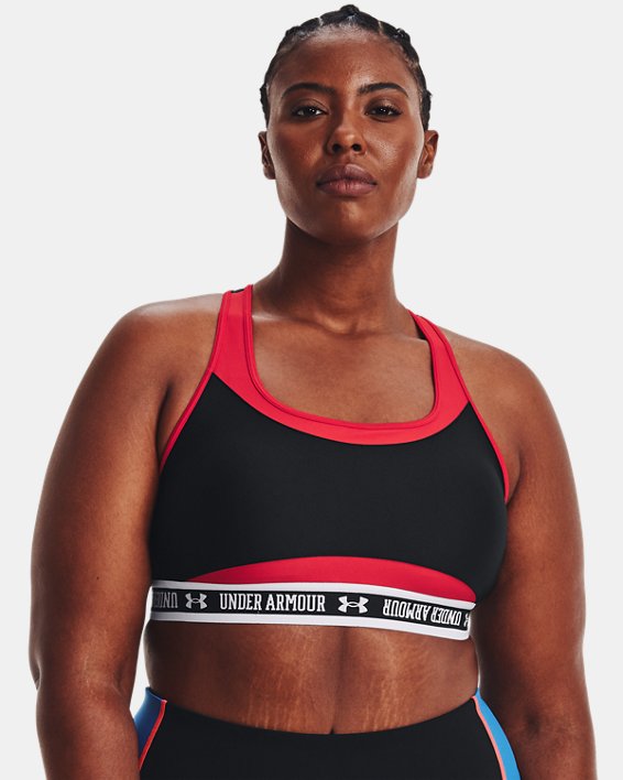 Women's Armour® Mid Crossback Block Sports Bra, Red, pdpMainDesktop image number 3